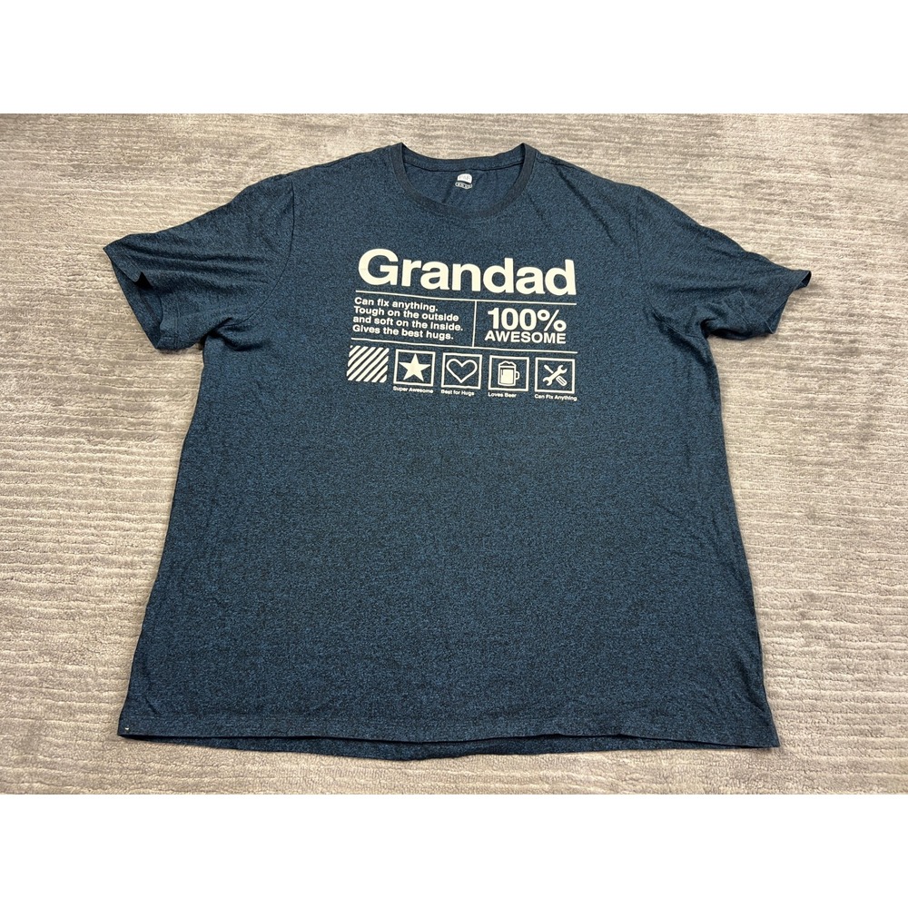 F&F T-Shirt Mens 2XL Blue Grandad 100% Awesome Graphic Marl Short Sleeve Tee